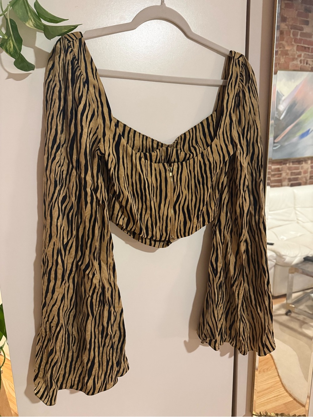 Christian Siriano Zebra-Print Crop Top in Black & Tan - Picture 2 of 2